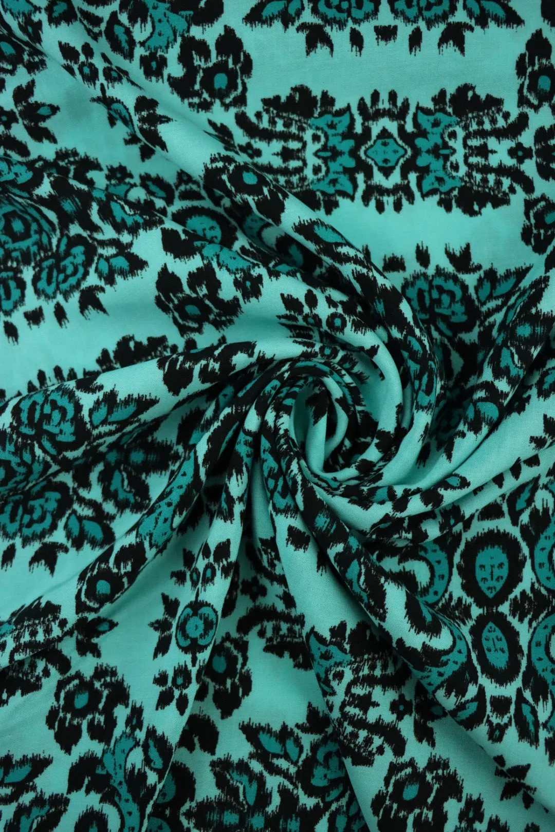 1YD 12IN REMNANT; Tinsley on Aqua Rayon Challis