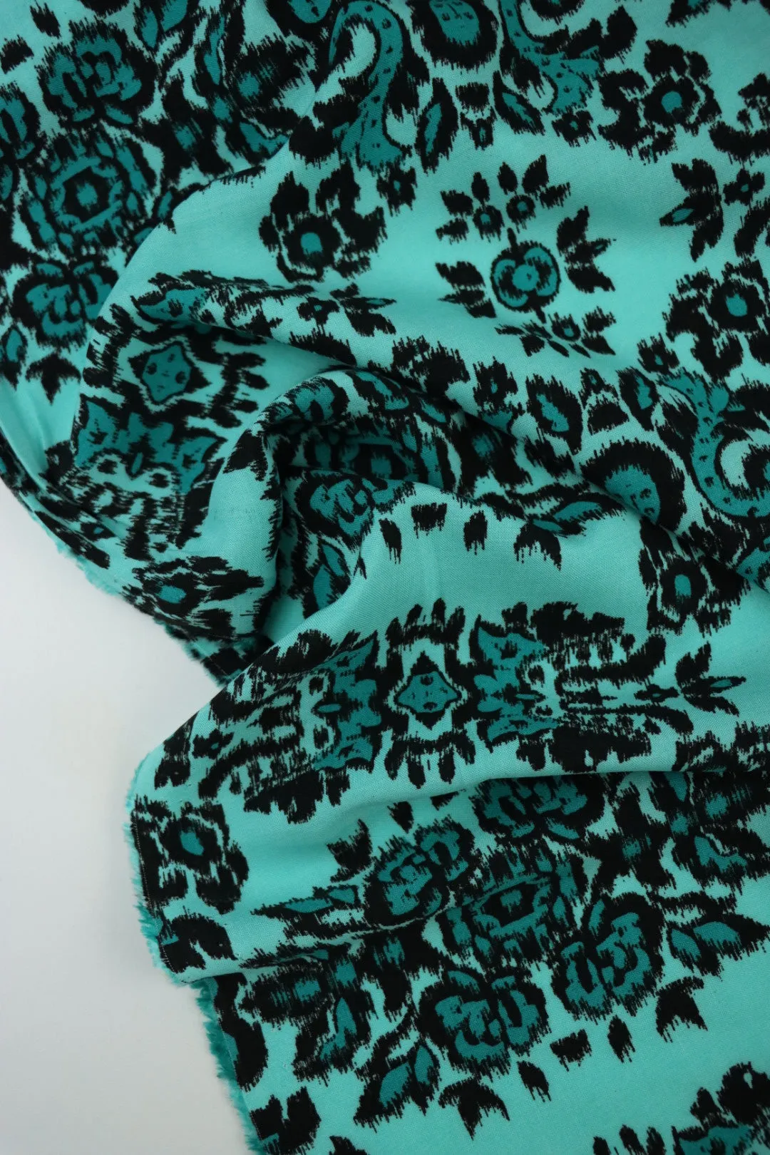 1YD 12IN REMNANT; Tinsley on Aqua Rayon Challis