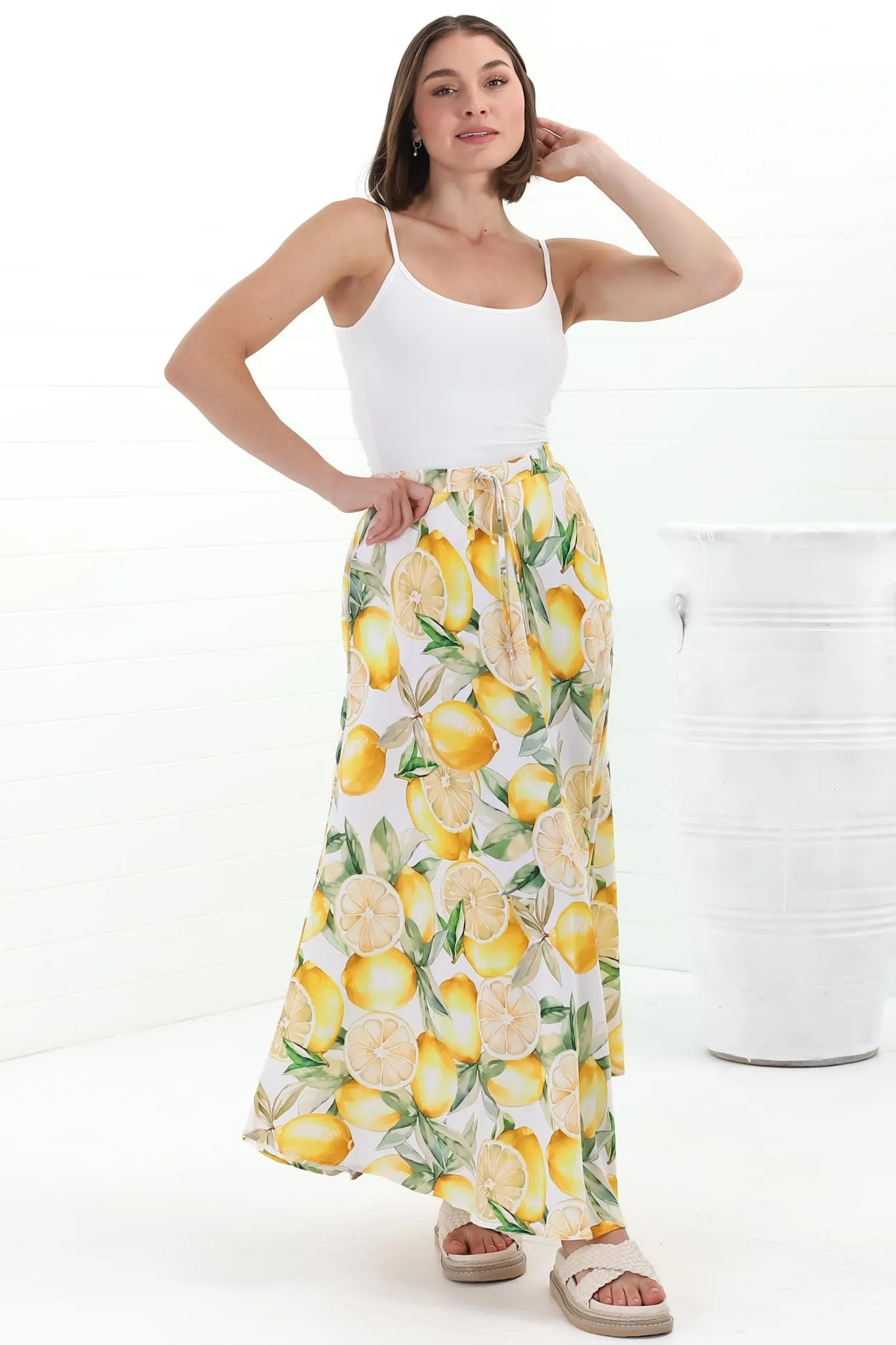Alice Maxi Skirt - High Waisted Scoop Hemline Skirt with Pockets in Sicily Print