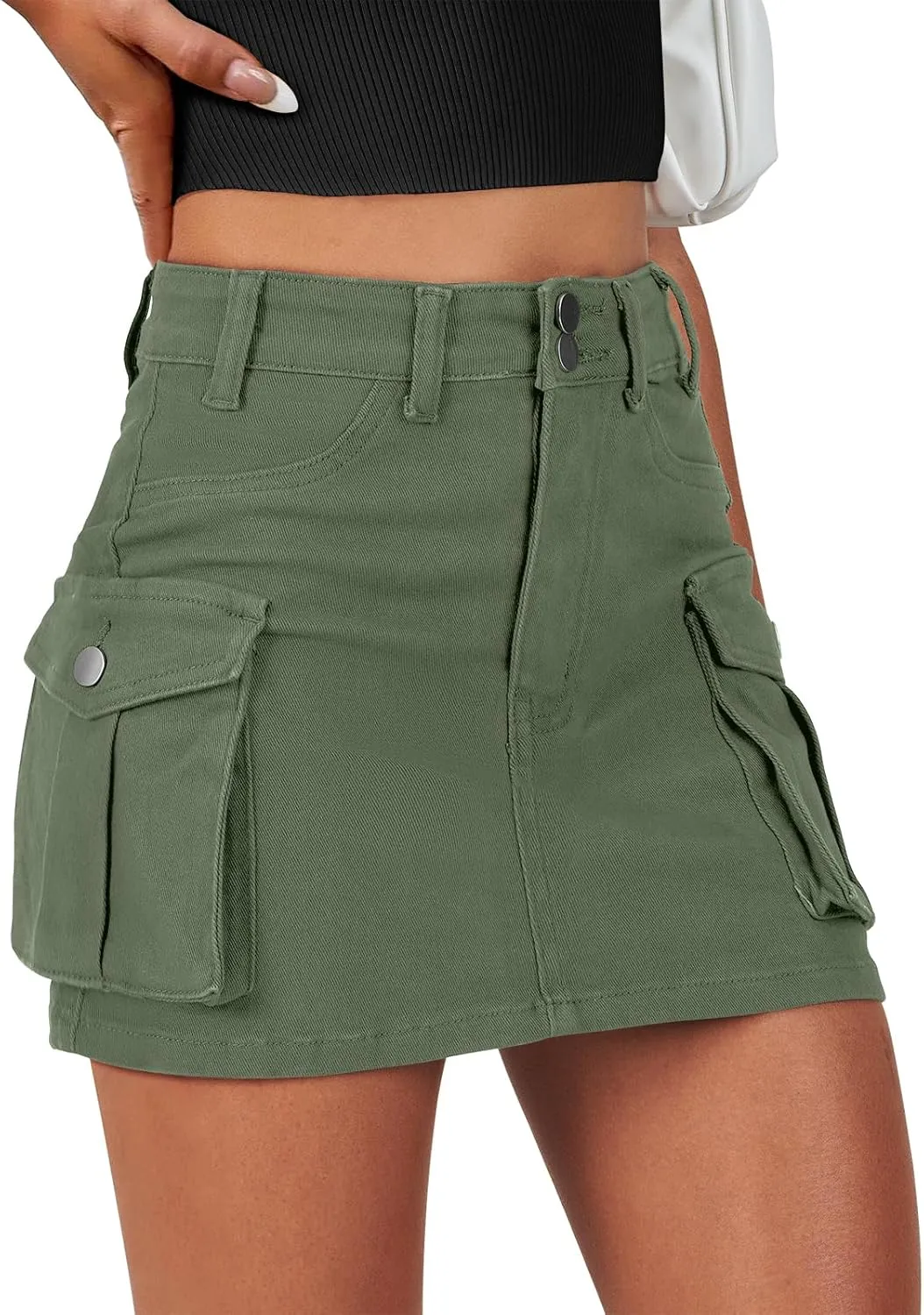 ANRABESS Cargo Skirt Women Button Mini Skirt with Pocket Y2k Bodycon 2025 Trendy Denim Jean Short Skirts
