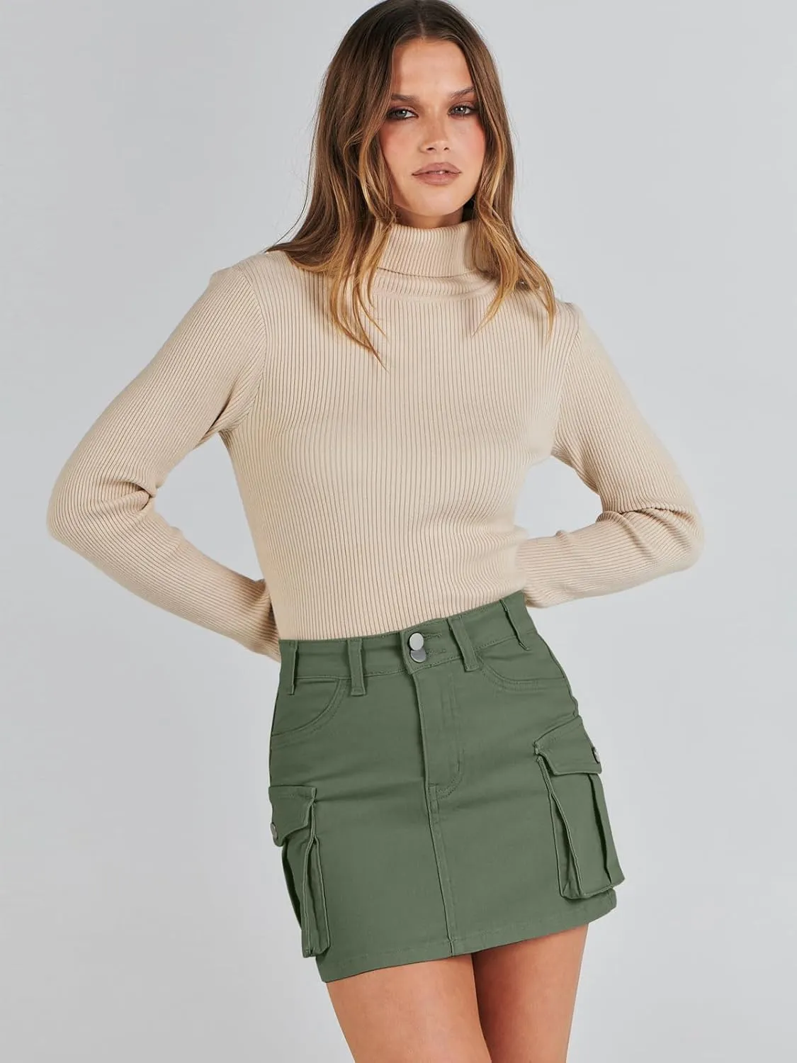 ANRABESS Cargo Skirt Women Button Mini Skirt with Pocket Y2k Bodycon 2025 Trendy Denim Jean Short Skirts