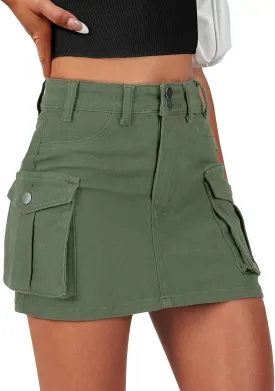 ANRABESS Cargo Skirt Women Button Mini Skirt with Pocket Y2k Bodycon 2025 Trendy Denim Jean Short Skirts