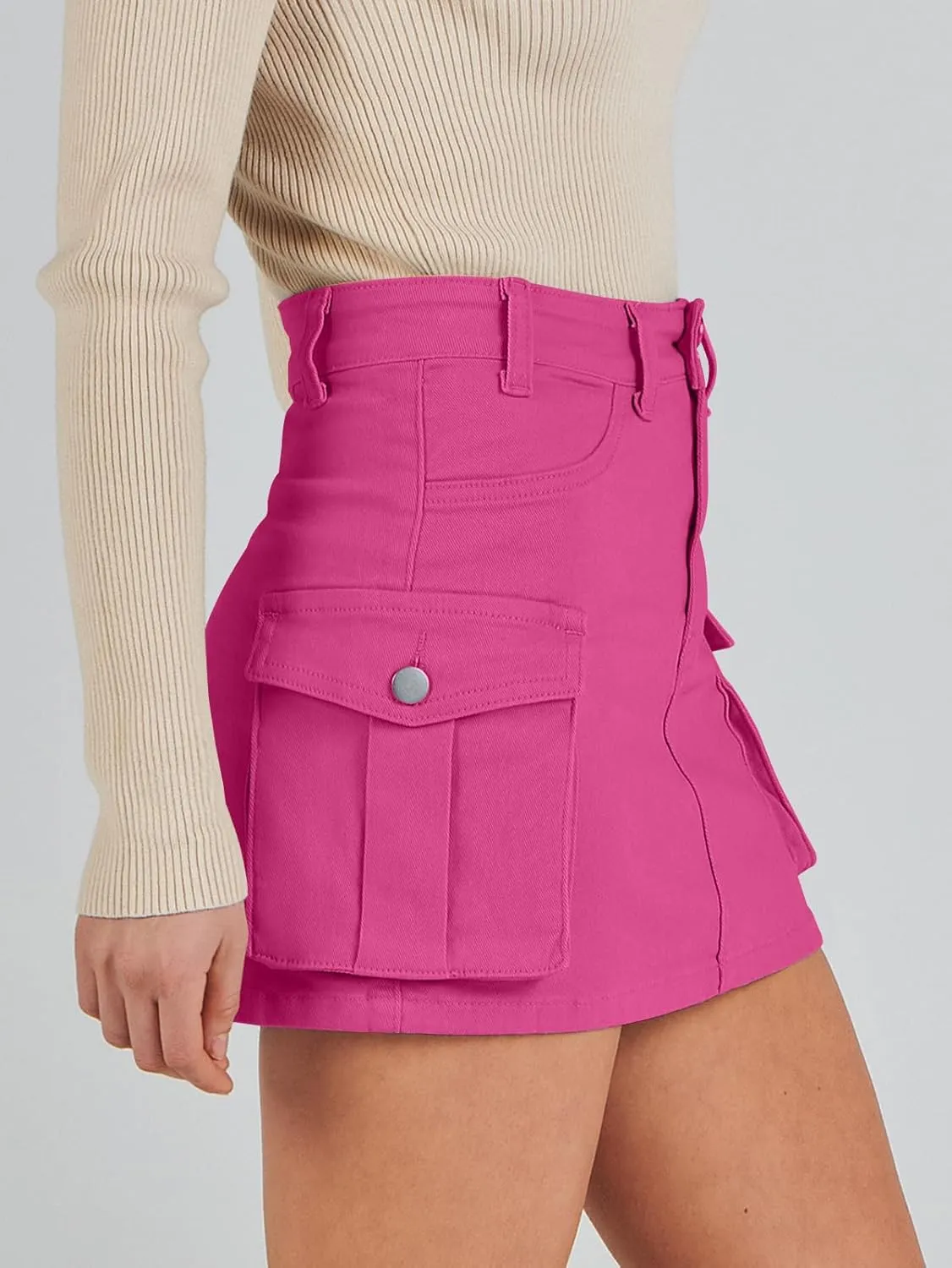 ANRABESS Cargo Skirt Women Button Mini Skirt with Pocket Y2k Bodycon 2025 Trendy Denim Jean Short Skirts