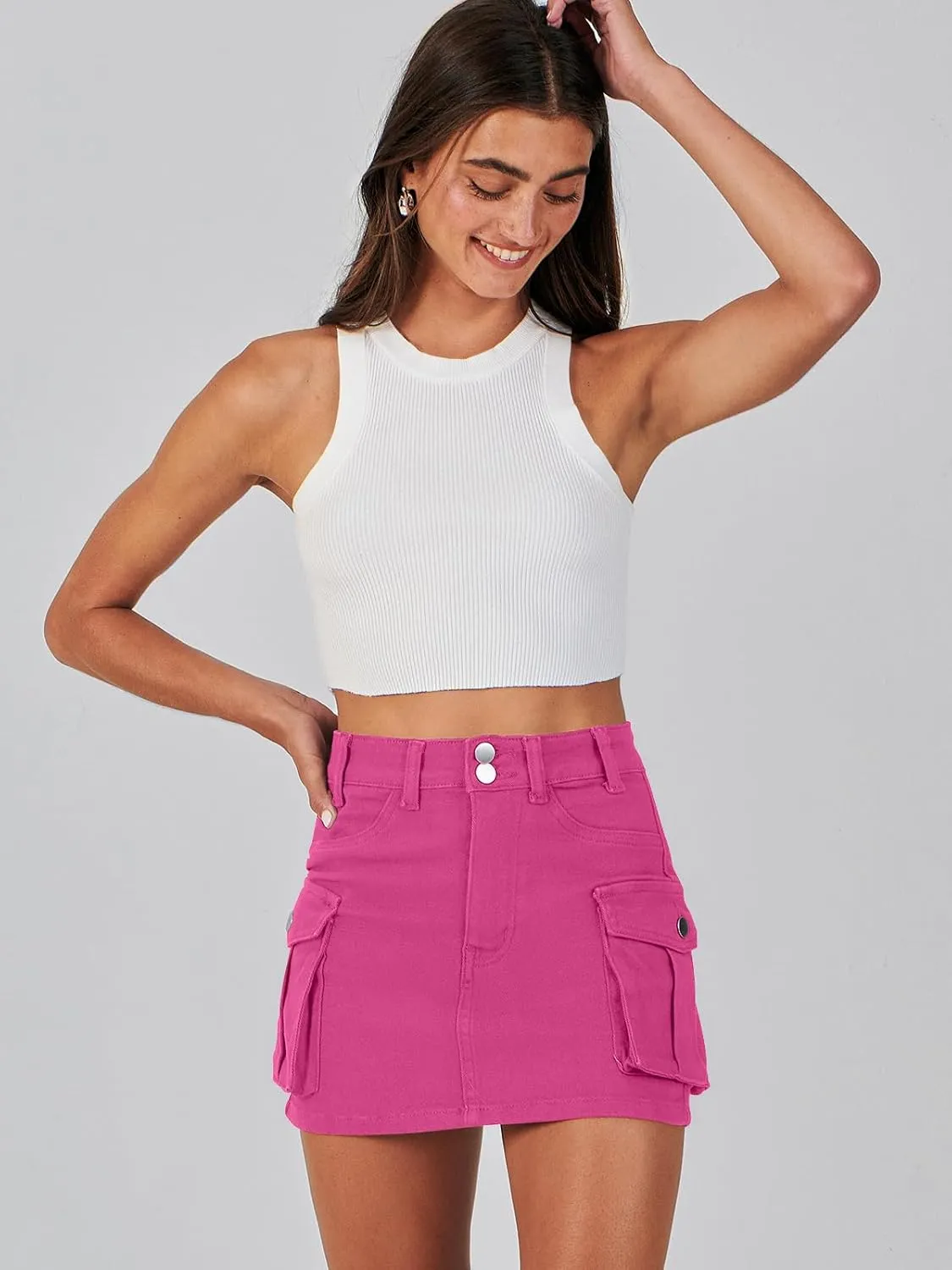 ANRABESS Cargo Skirt Women Button Mini Skirt with Pocket Y2k Bodycon 2025 Trendy Denim Jean Short Skirts