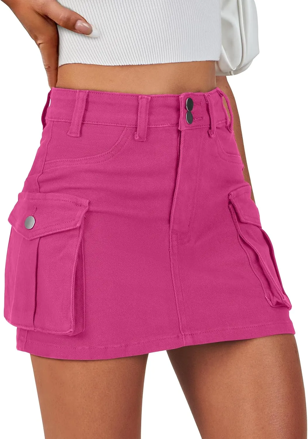 ANRABESS Cargo Skirt Women Button Mini Skirt with Pocket Y2k Bodycon 2025 Trendy Denim Jean Short Skirts