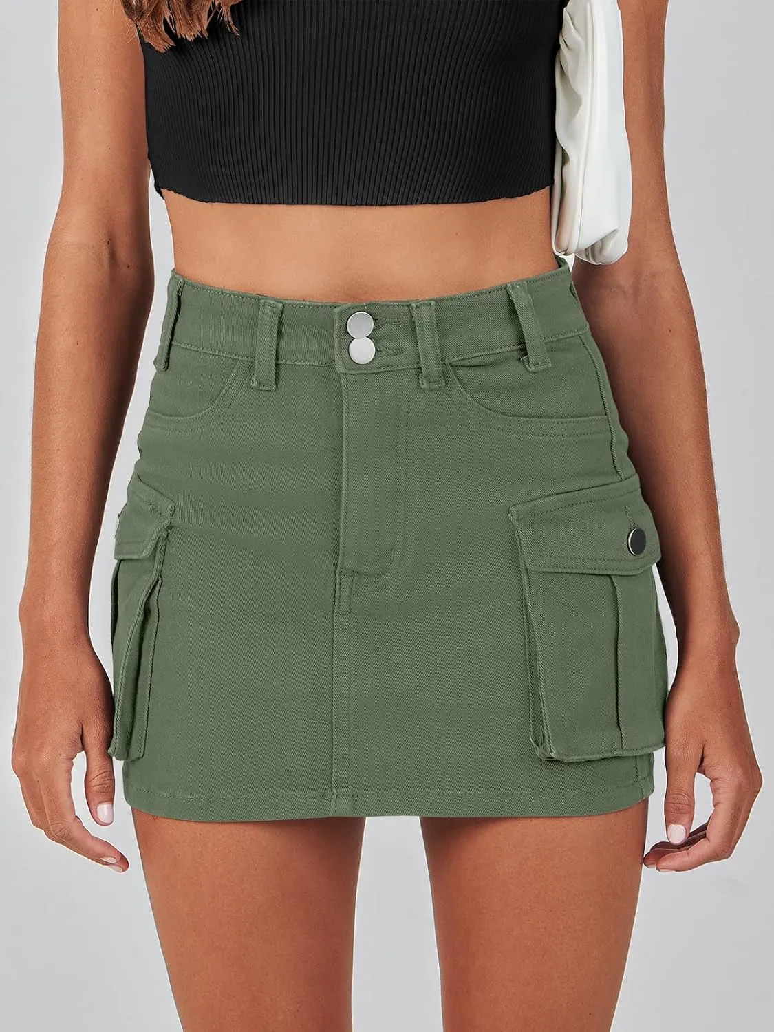 ANRABESS Cargo Skirt Women Button Mini Skirt with Pocket Y2k Bodycon 2025 Trendy Denim Jean Short Skirts