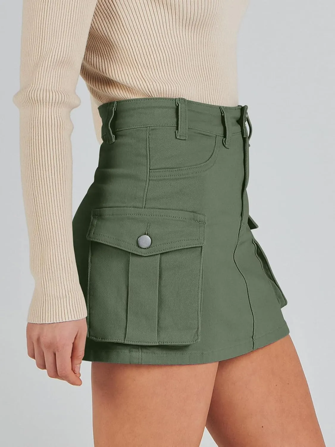 ANRABESS Cargo Skirt Women Button Mini Skirt with Pocket Y2k Bodycon 2025 Trendy Denim Jean Short Skirts