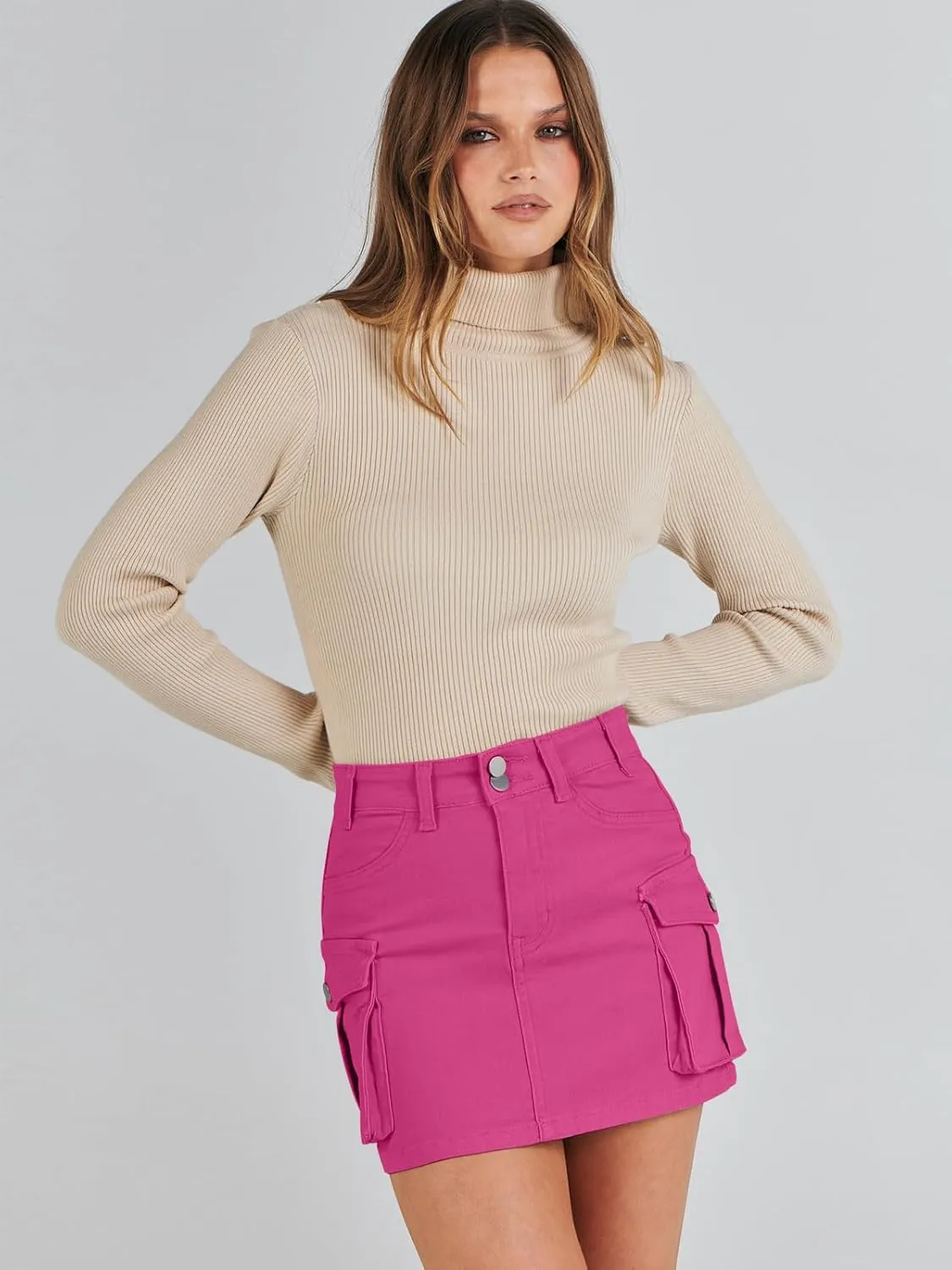 ANRABESS Cargo Skirt Women Button Mini Skirt with Pocket Y2k Bodycon 2025 Trendy Denim Jean Short Skirts