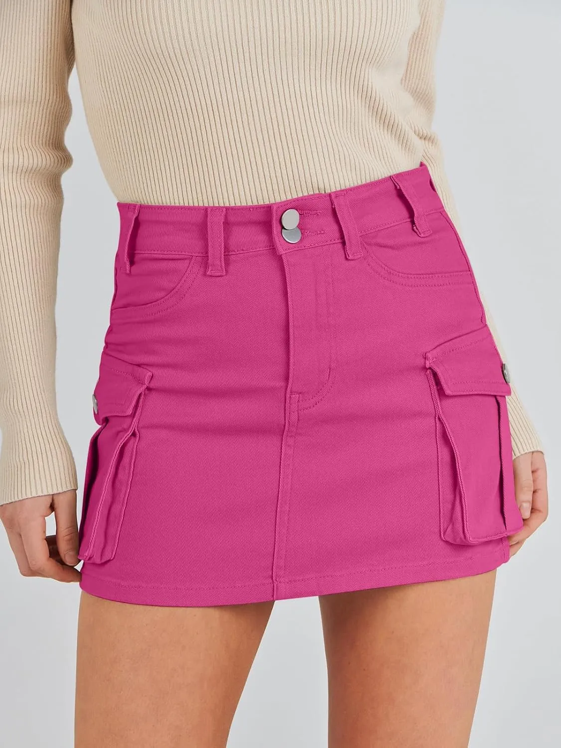 ANRABESS Cargo Skirt Women Button Mini Skirt with Pocket Y2k Bodycon 2025 Trendy Denim Jean Short Skirts