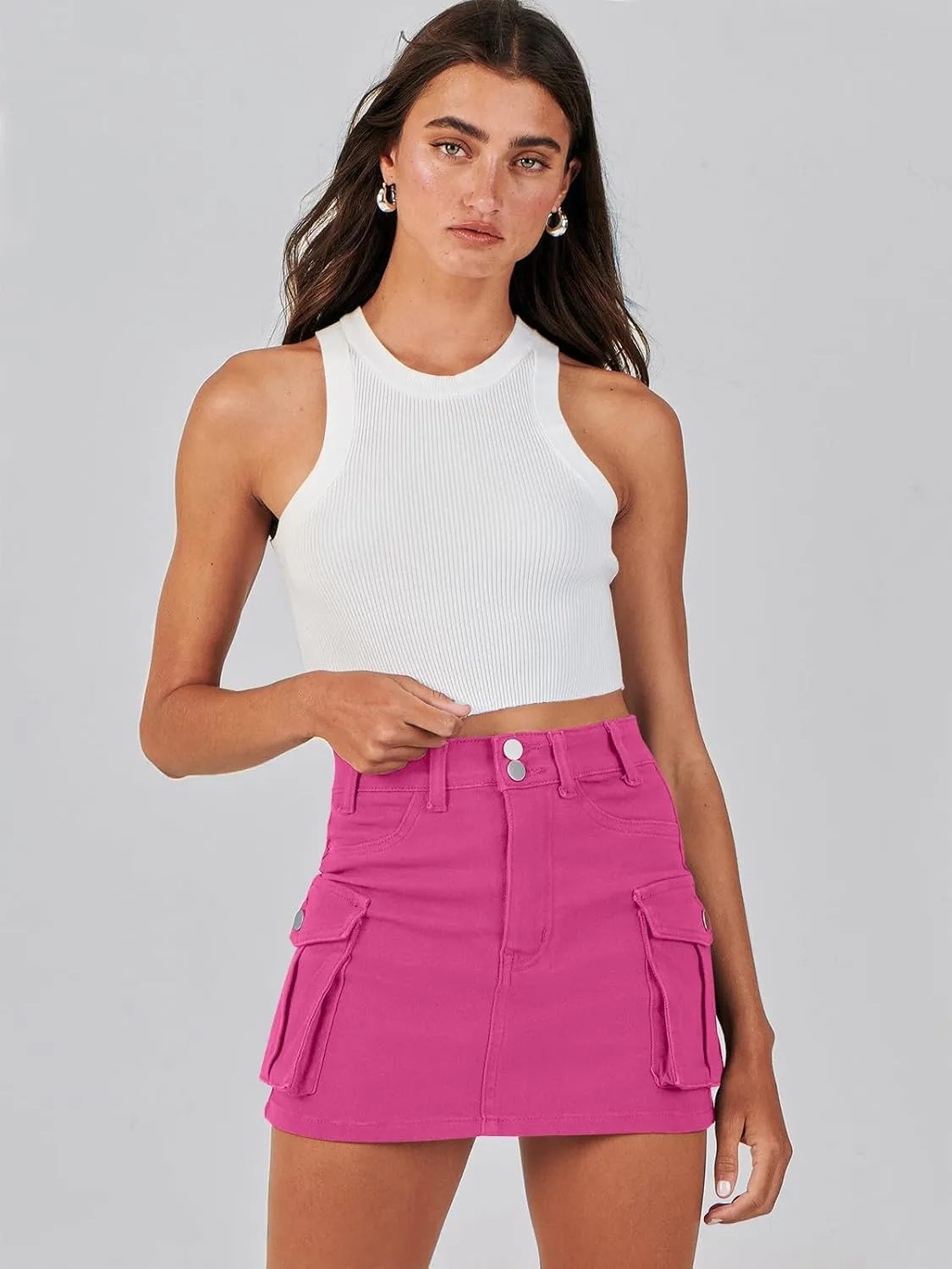 ANRABESS Cargo Skirt Women Button Mini Skirt with Pocket Y2k Bodycon 2025 Trendy Denim Jean Short Skirts