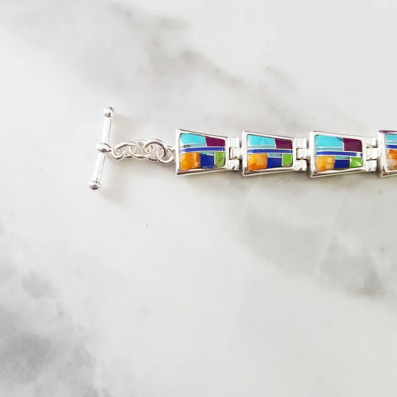 Arizona Turquoise and Inlaid Jewelry Geometric AZ Bracelet