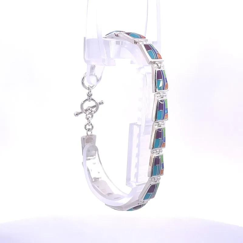 Arizona Turquoise and Inlaid Jewelry Geometric AZ Bracelet