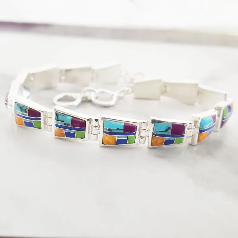 Arizona Turquoise and Inlaid Jewelry Geometric AZ Bracelet
