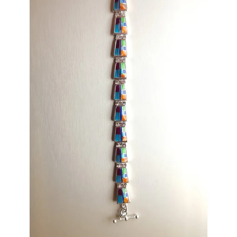 Arizona Turquoise and Inlaid Jewelry Geometric AZ Bracelet