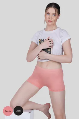 Bamboo Fabric Mid Rise Shorts | Peach & Black | Pack Of 2