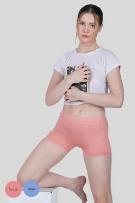 Bamboo Fabric Mid Rise Shorts | Peach & Blue | Pack Of 2