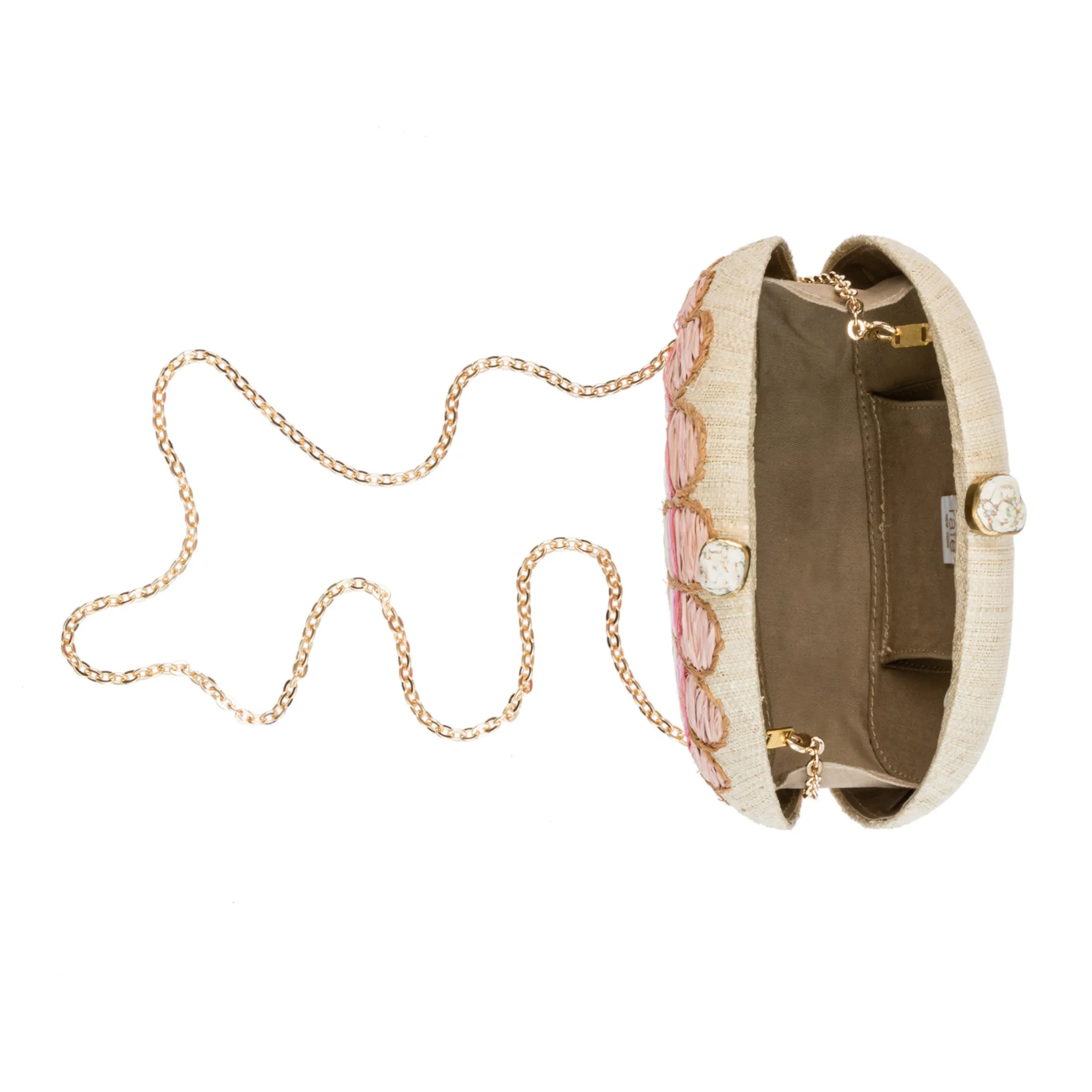 Berna Raffia Fan Shell Clutch, Natural/Coral