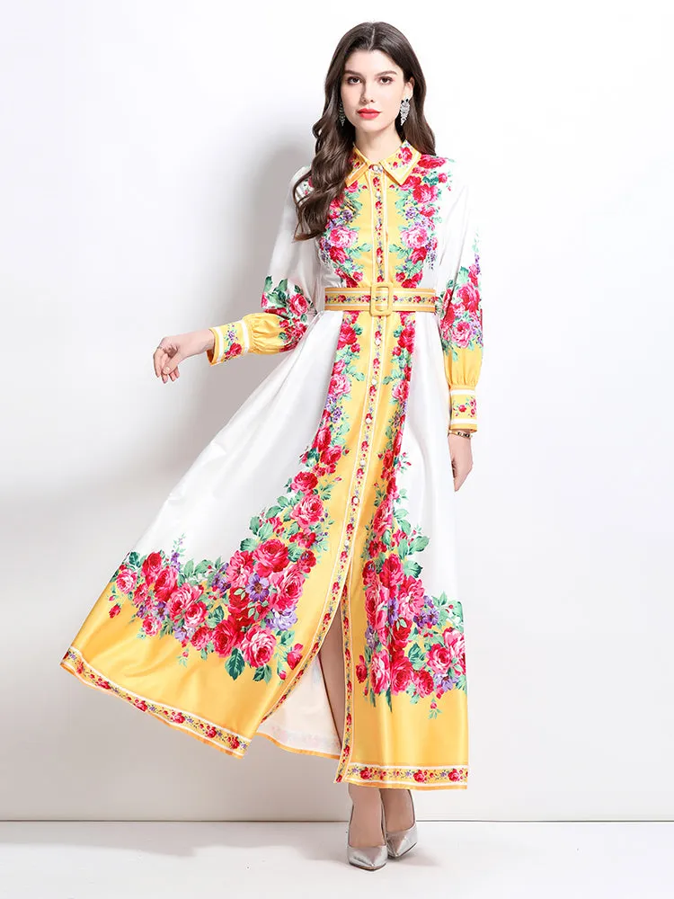 BK-Floral Print Maxi Dress Flowy Split Long Dress