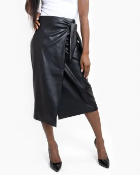 Black Faux Leather Navia Midi Skirt