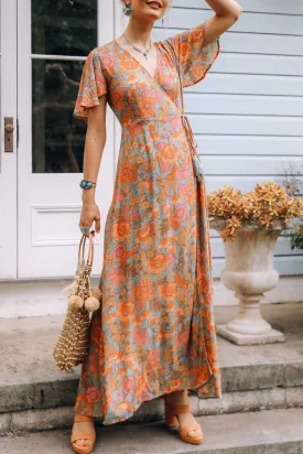 Boho Maxi Dress, Sundress, De Rosa Vintage Orange