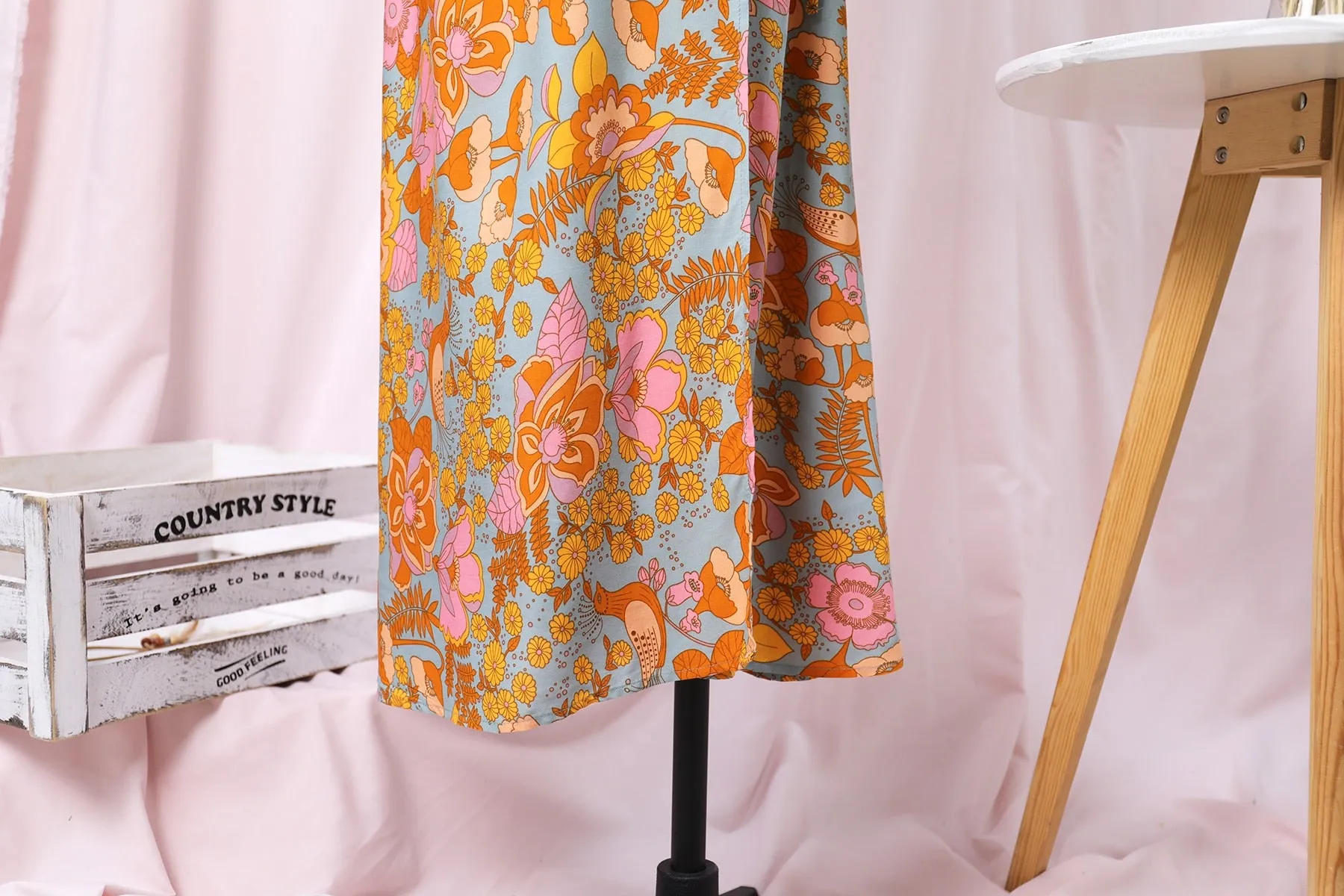 Boho Maxi Dress, Sundress, De Rosa Vintage Orange