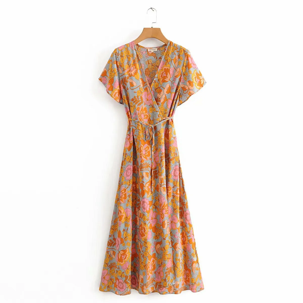 Boho Maxi Dress, Sundress, De Rosa Vintage Orange