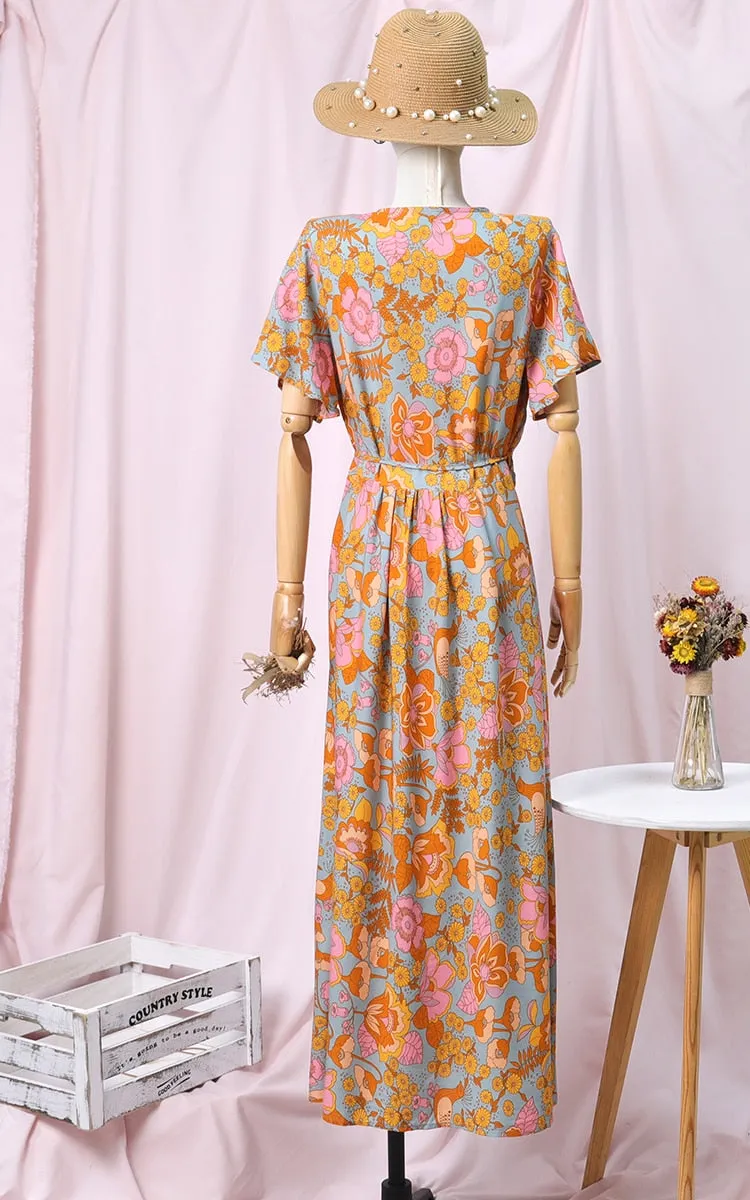 Boho Maxi Dress, Sundress, De Rosa Vintage Orange