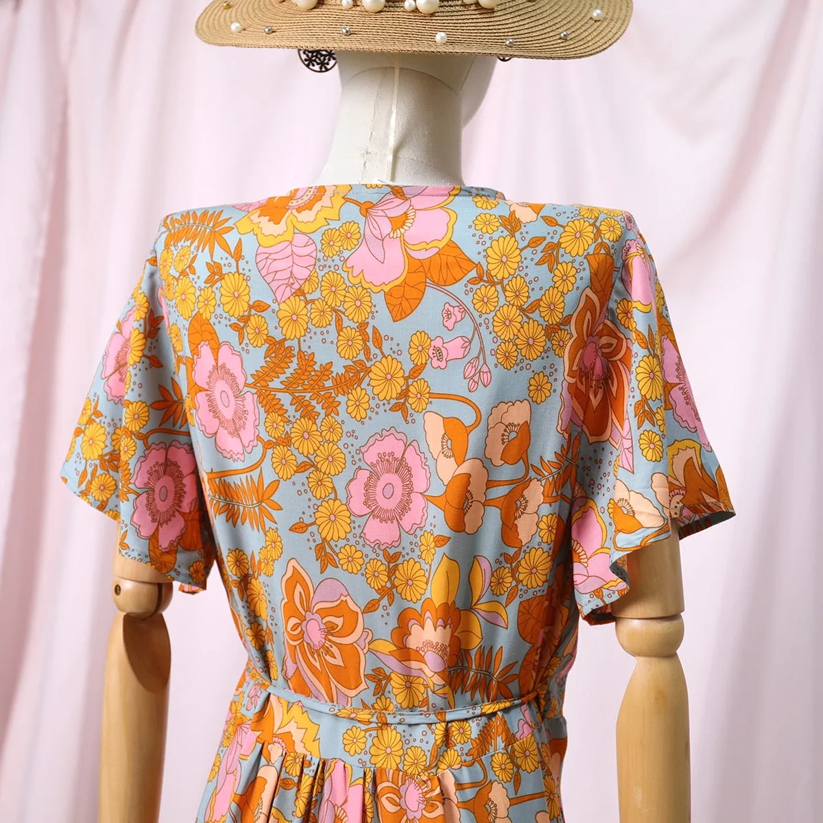 Boho Maxi Dress, Sundress, De Rosa Vintage Orange