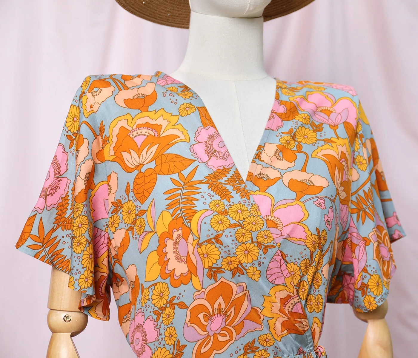 Boho Maxi Dress, Sundress, De Rosa Vintage Orange