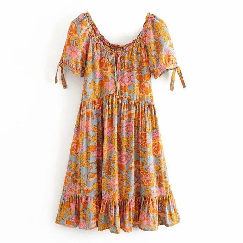 Boho Maxi Dress, Sundress, De Rosa Vintage Orange