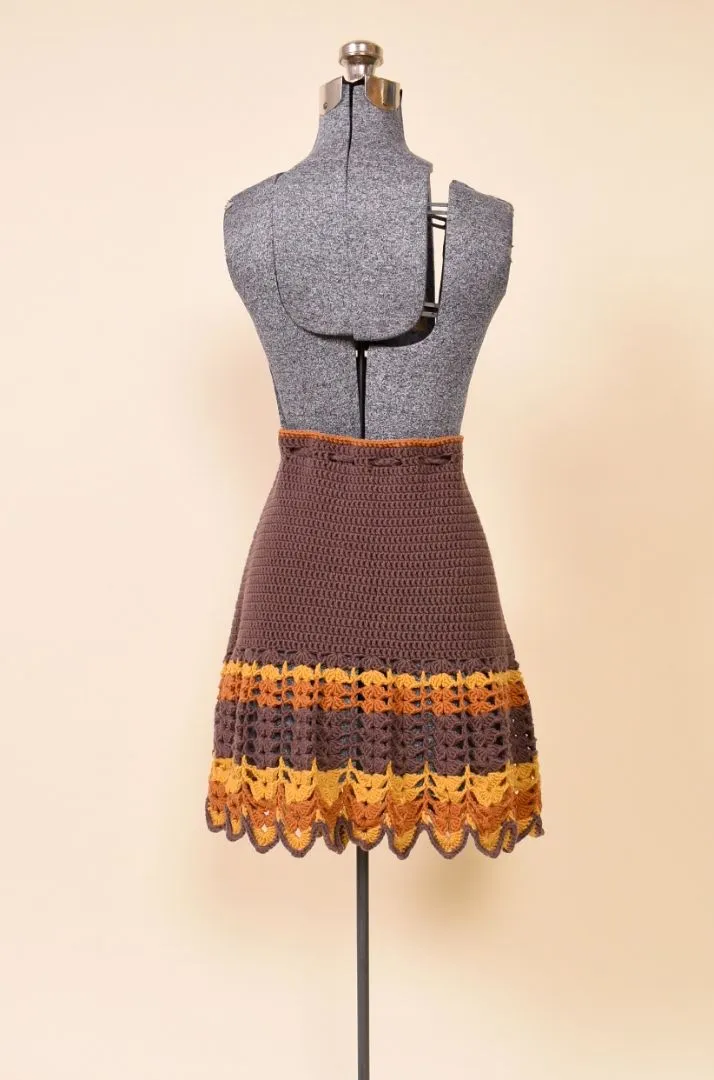 Brown, Orange, and Yellow Crochet Tie Waist Skirt