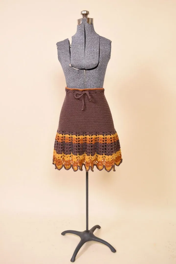 Brown, Orange, and Yellow Crochet Tie Waist Skirt