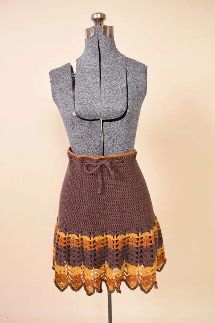 Brown, Orange, and Yellow Crochet Tie Waist Skirt
