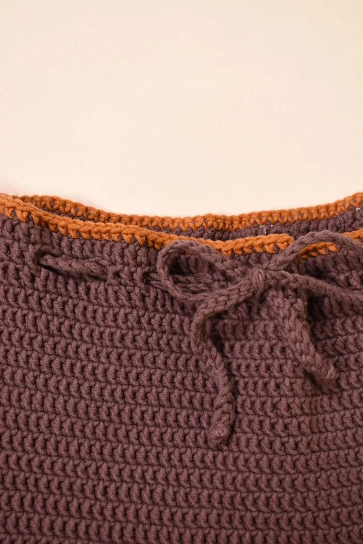 Brown, Orange, and Yellow Crochet Tie Waist Skirt