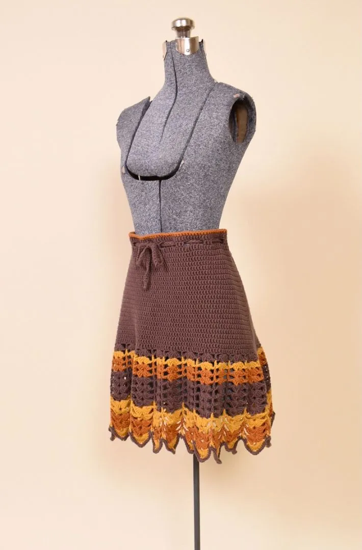 Brown, Orange, and Yellow Crochet Tie Waist Skirt