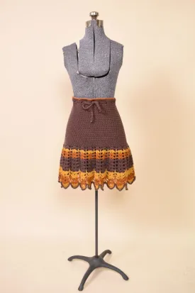 Brown, Orange, and Yellow Crochet Tie Waist Skirt