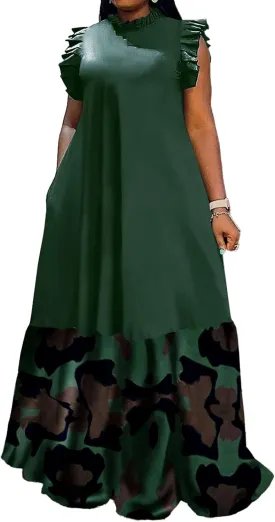 Casual Plus Size Maxi Dress for Women Sleeveless Crewneck Loose A Line Long Dress with Pockets