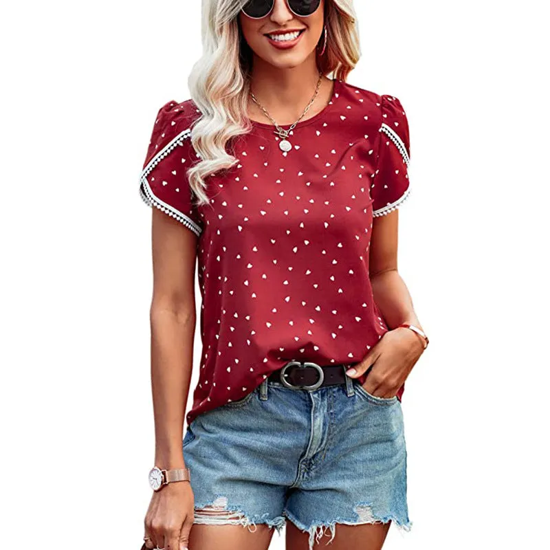 Causal Tulip Laced Short Sleeves Blouse