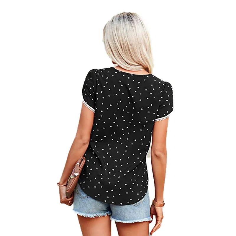 Causal Tulip Laced Short Sleeves Blouse