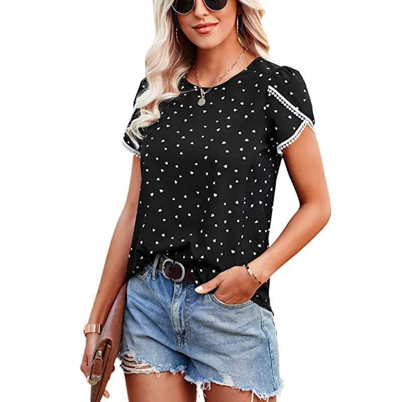 Causal Tulip Laced Short Sleeves Blouse