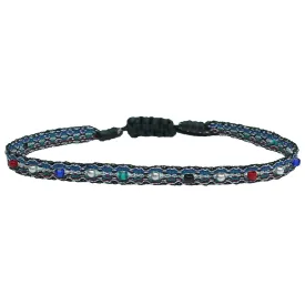 COLOURFUL HANDWOVEN BRACELET IN DARK TONES AND SILVER DETAILS