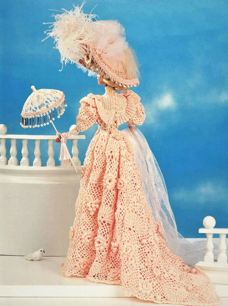 Crochet Doll's Dress Pattern, 11.1/2 inch Doll, Irish Lace Period Gown, Instant Download