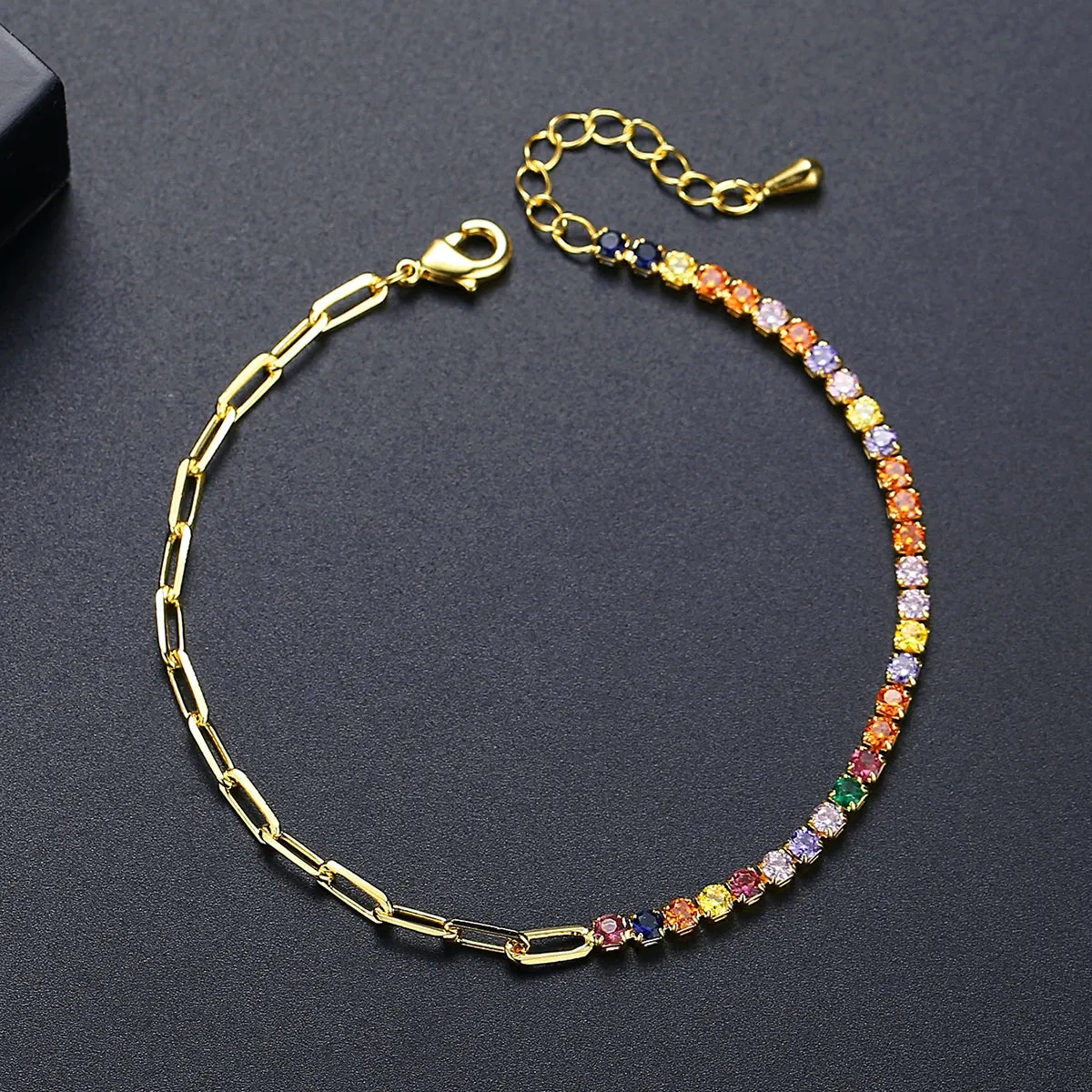 Cubic Zirconia Rainbow Tennis Chain Bracelet