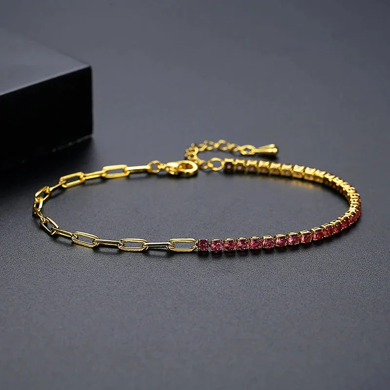 Cubic Zirconia Rainbow Tennis Chain Bracelet