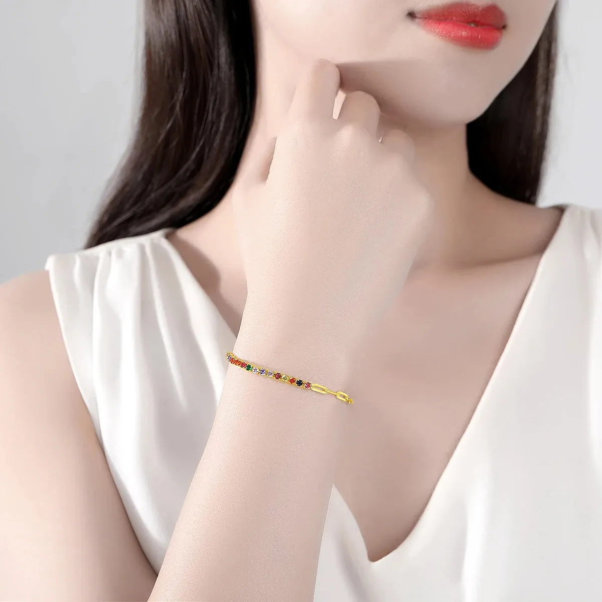 Cubic Zirconia Rainbow Tennis Chain Bracelet
