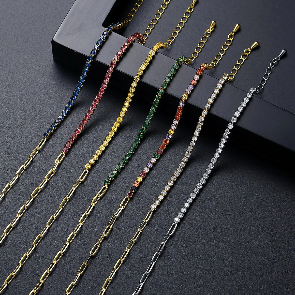 Cubic Zirconia Rainbow Tennis Chain Bracelet