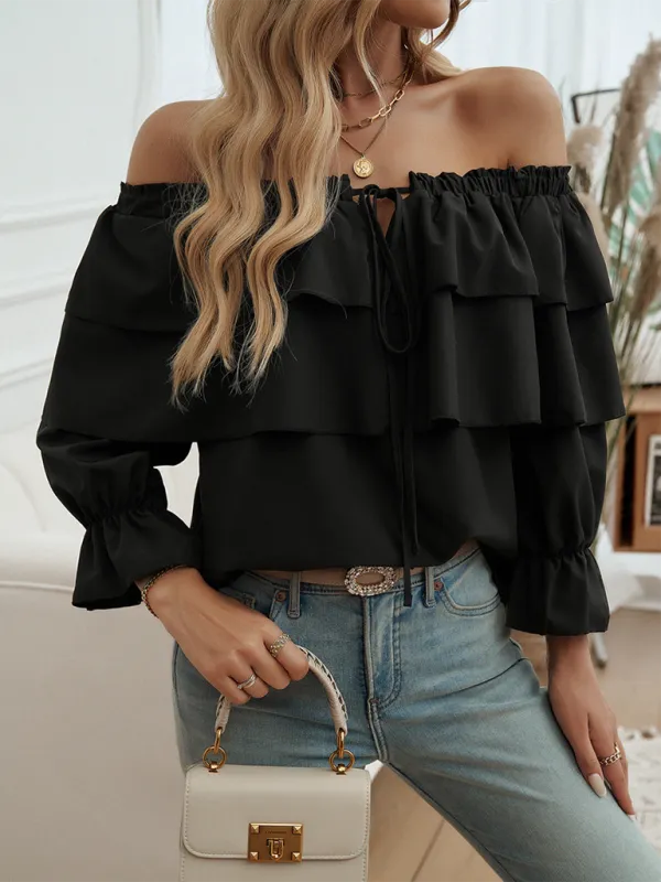 Darla Loose-Fitting Pleated Off-Shoulder Balloon Sleeve Top