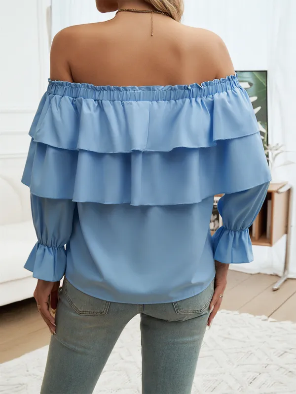 Darla Loose-Fitting Pleated Off-Shoulder Balloon Sleeve Top