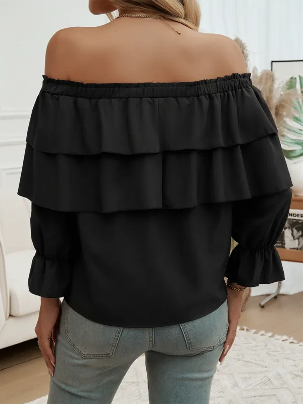 Darla Loose-Fitting Pleated Off-Shoulder Balloon Sleeve Top
