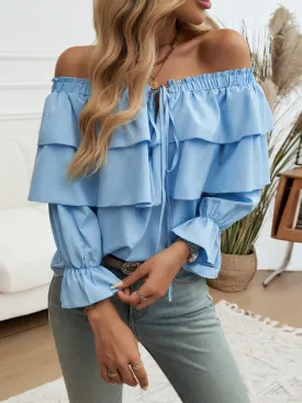 Darla Loose-Fitting Pleated Off-Shoulder Balloon Sleeve Top